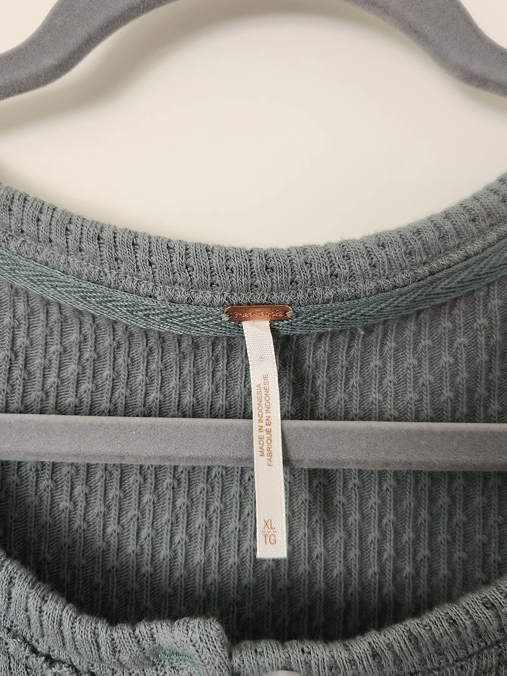 Free People Slate Green Waffle Henley Long Sleeve